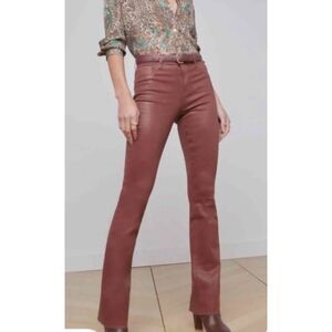 L'AGENCE Ruth Coated High Waist Raw Hem Straight Leg Faux leather Jeans Size: 29